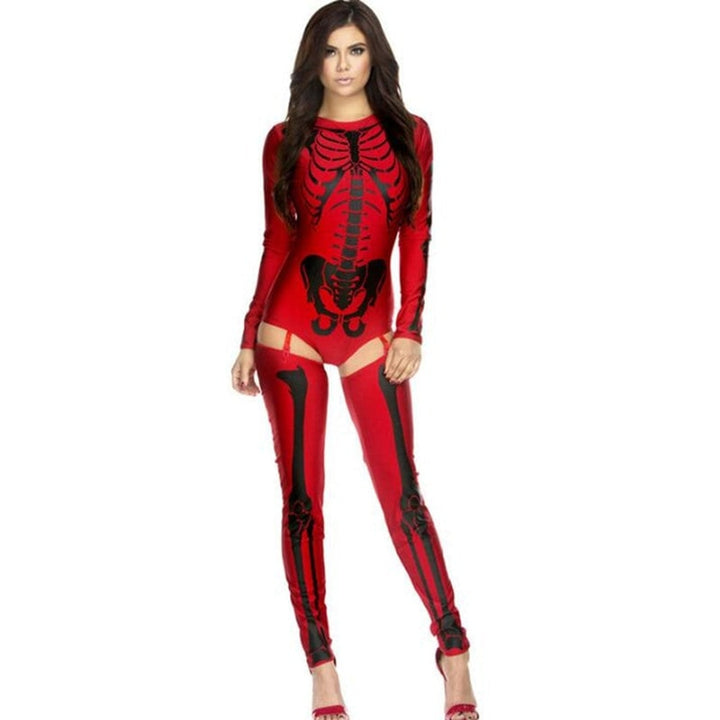 Halloween Costume Skeleton Outfit With Bodysuit And Thigh-High Leggings For Party - Image 1