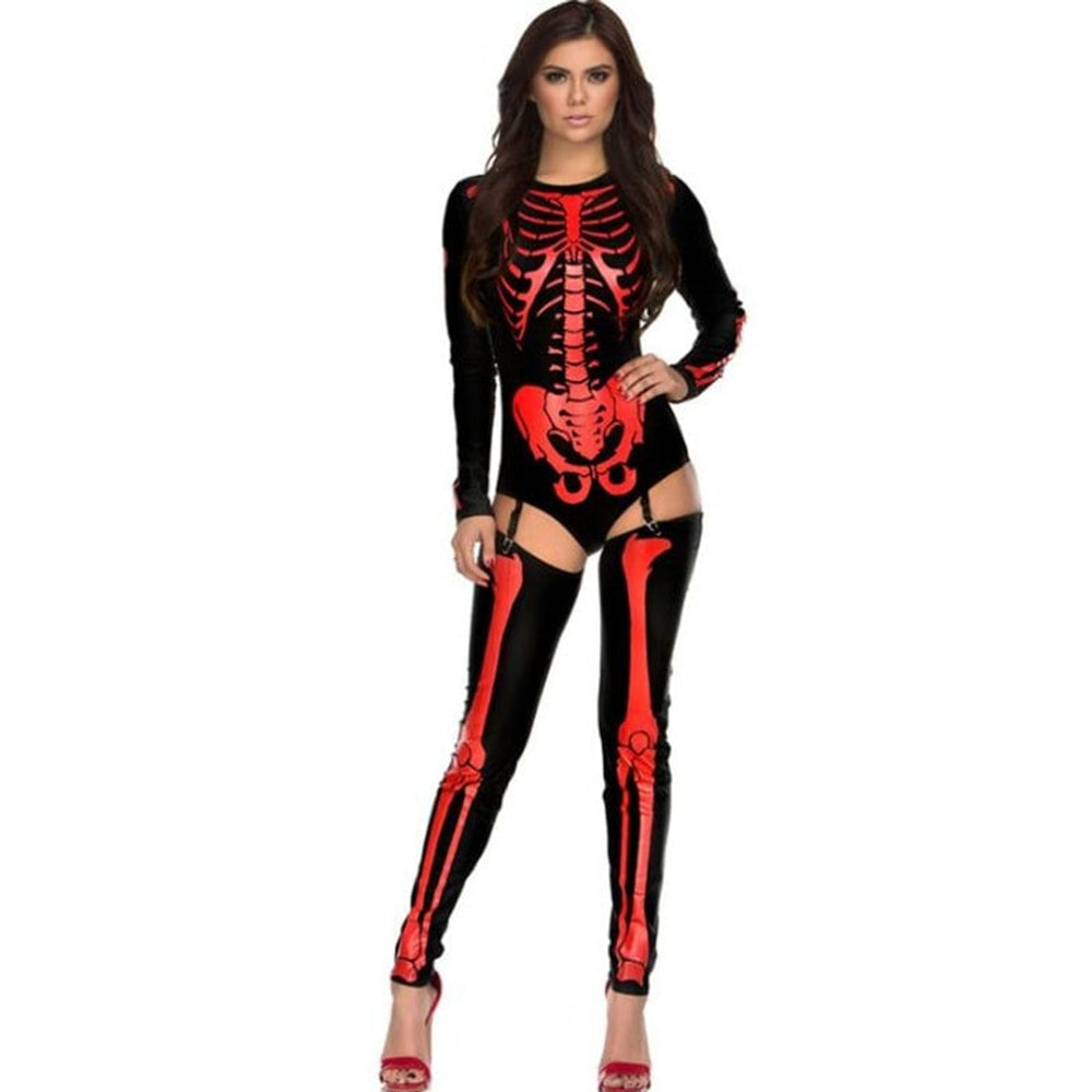 Halloween Costume Skeleton Outfit With Bodysuit And Thigh-High Leggings For Party - Image 4