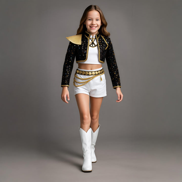 Halloween Costumes Glitter Jacket Shorts Fun Party Outfit - Image 1
