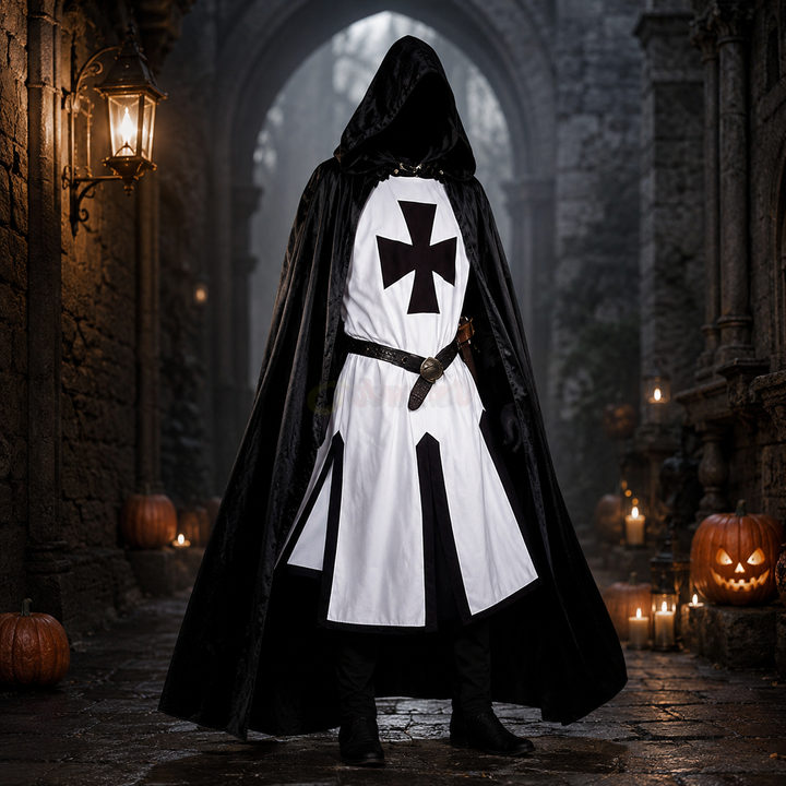 Kruisvaarder Kostuum Heren – Middeleeuwse Ridder Outfit met Mantel voor Halloween