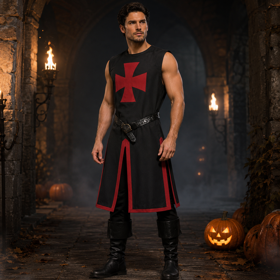 Kruisvaarder Kostuum Heren – Middeleeuwse Ridder Outfit met Mantel voor Halloween