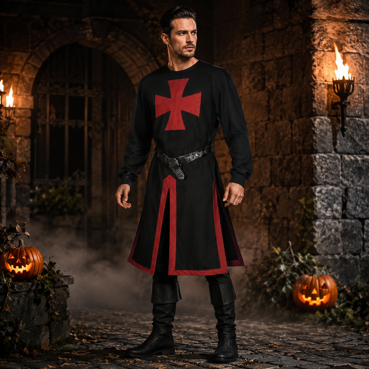 Kruisvaarder Kostuum Heren – Middeleeuwse Ridder Outfit met Mantel voor Halloween