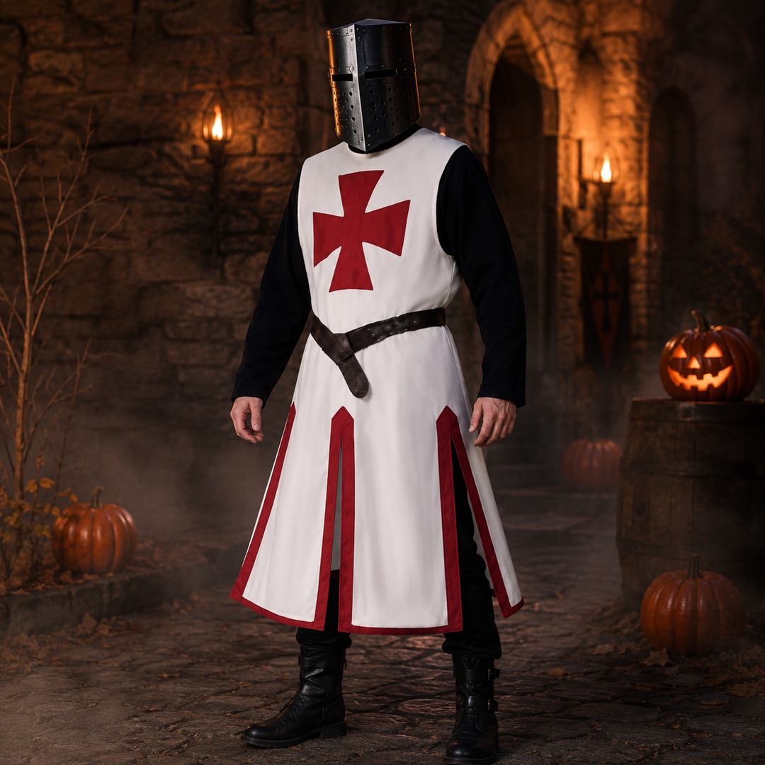 Kruisvaarder Kostuum Heren – Middeleeuwse Ridder Outfit met Mantel voor Halloween