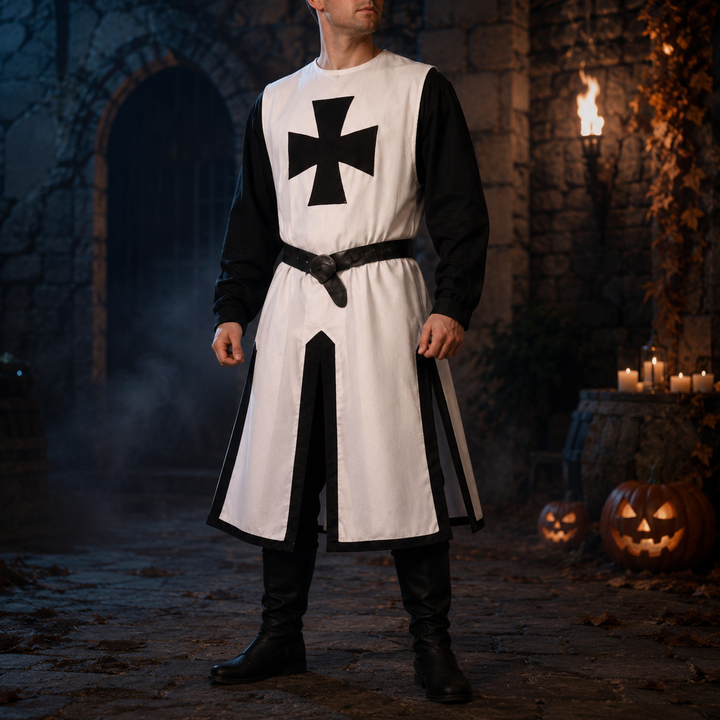 Kruisvaarder Kostuum Heren – Middeleeuwse Ridder Outfit met Mantel voor Halloween