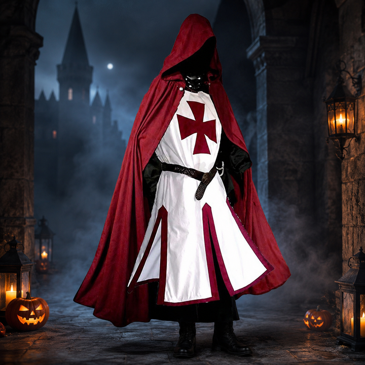 Kruisvaarder Kostuum Heren – Middeleeuwse Ridder Outfit met Mantel voor Halloween