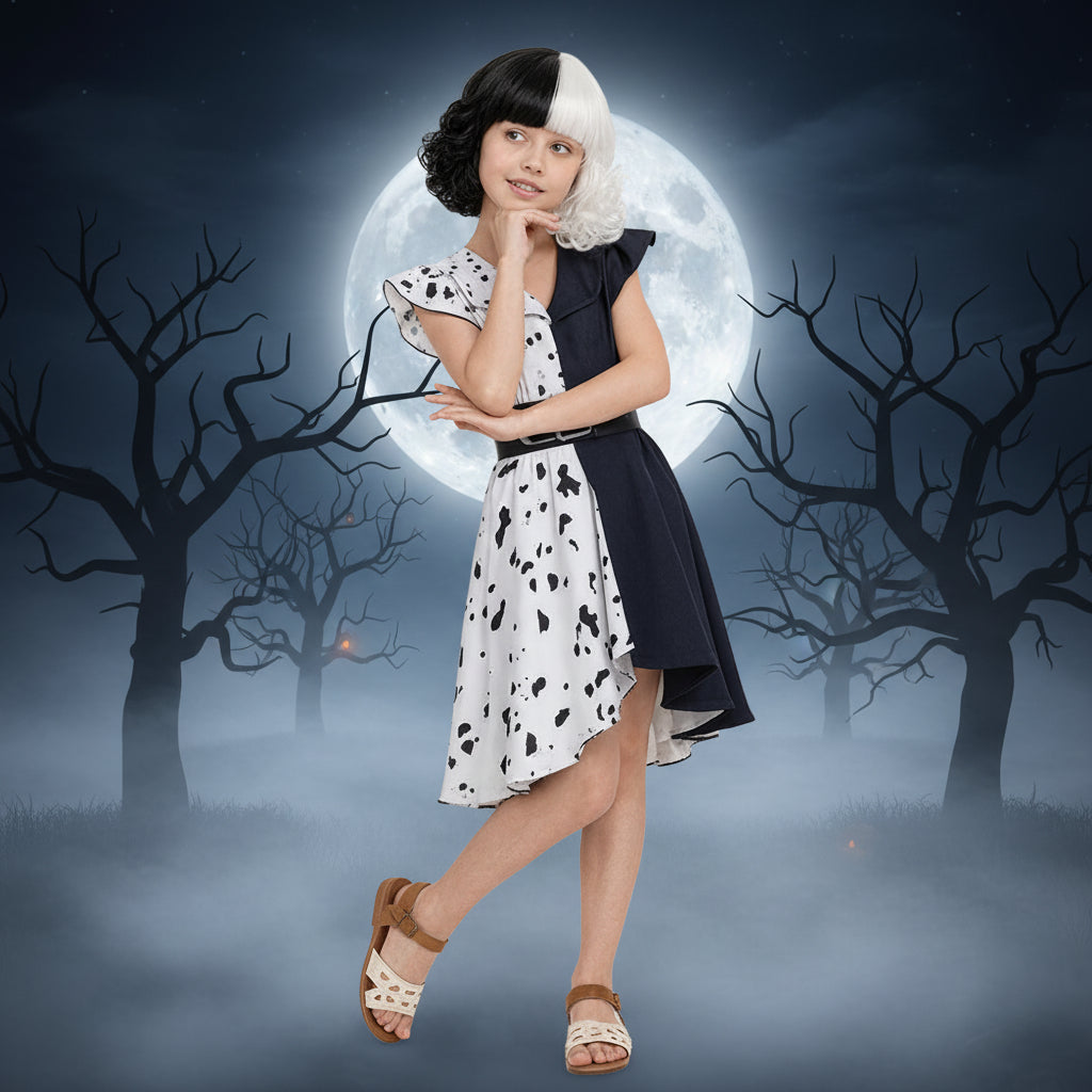 Halloween Costumes Split Color Spotted Dress Fun Outfit - Image 2