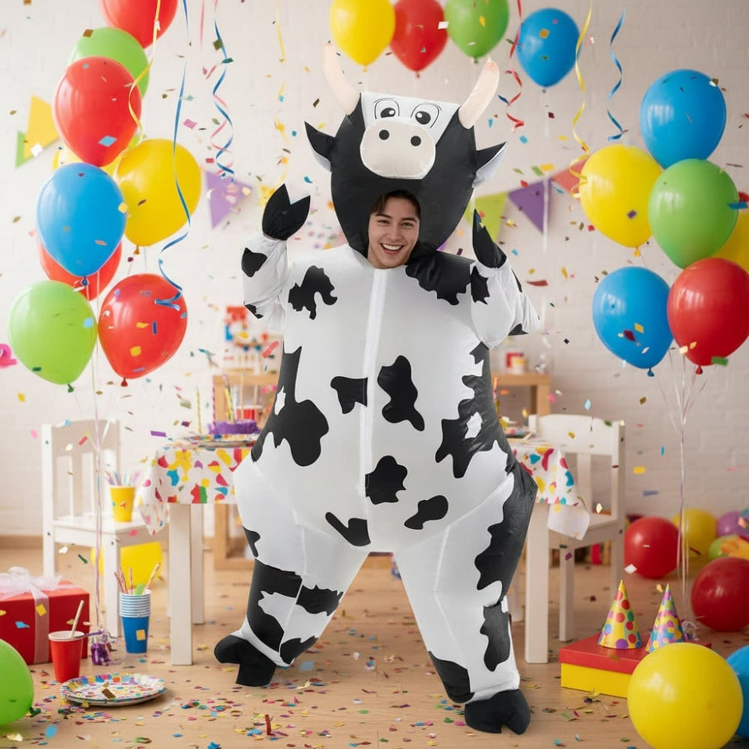 Halloween Cow Costume Inflatable Animal Design With Integrated Blower Fan Lightweight Synthetic Fabric For Fun Events - Image 1