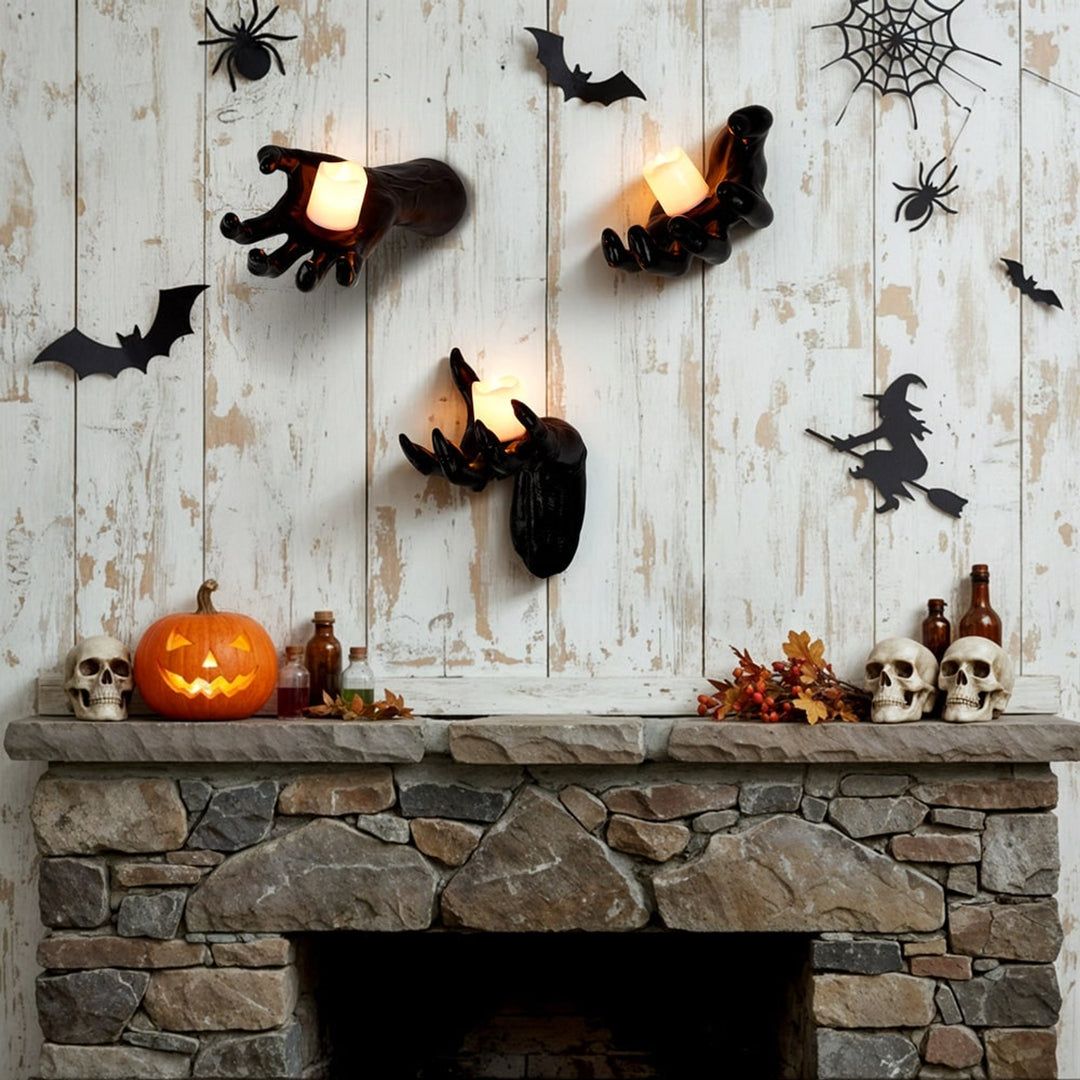 Halloween Decoration Wall Mounted Reaching Hand With Warm LED Candle For Decor - Image 2