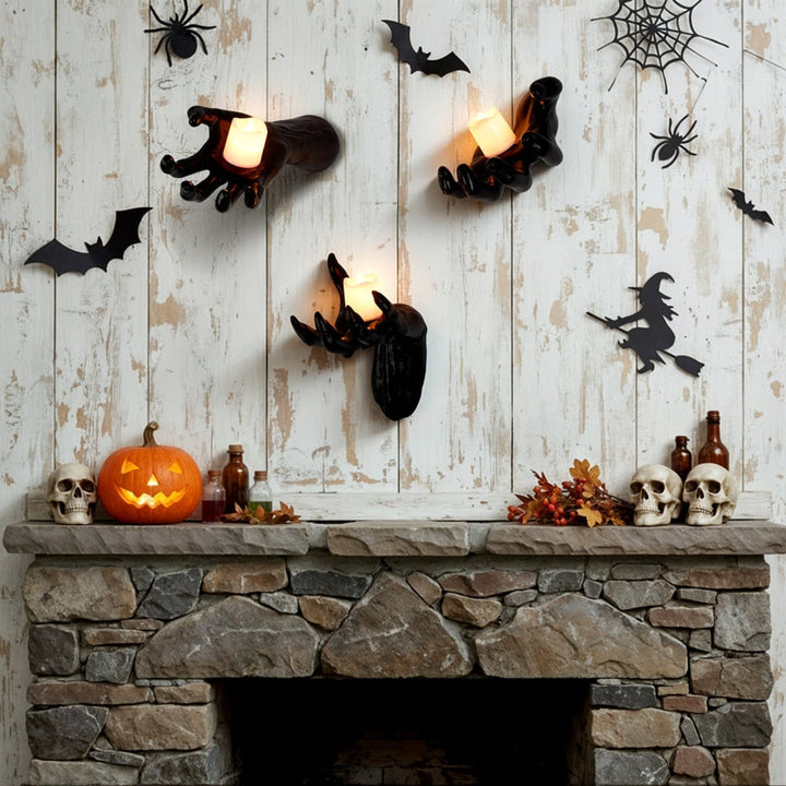 Halloween Decoration Wall Mounted Reaching Hand With Warm LED Candle For Decor - Image 2