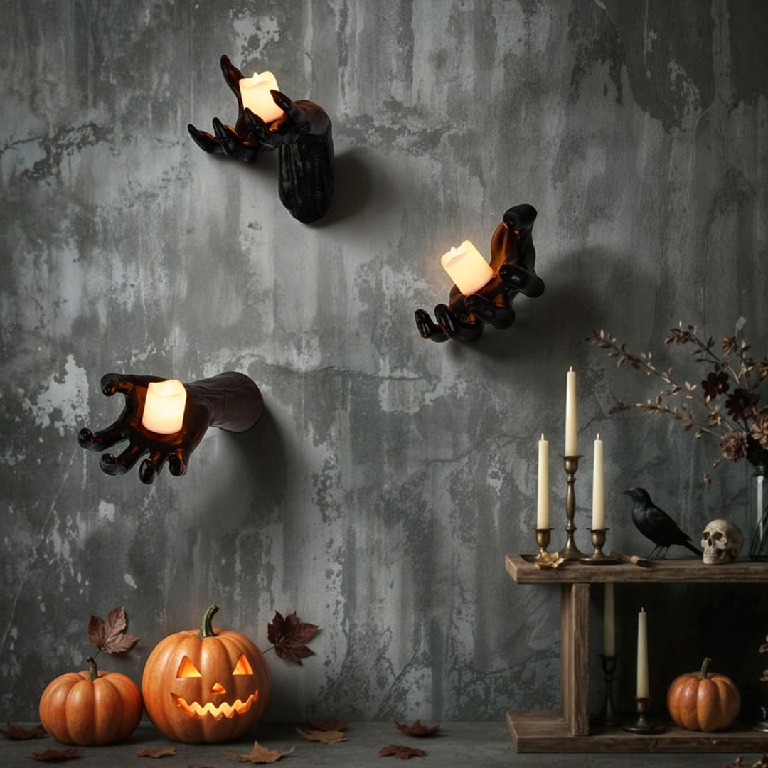 Halloween Decoration Wall Mounted Reaching Hand With Warm LED Candle For Decor - Image 6