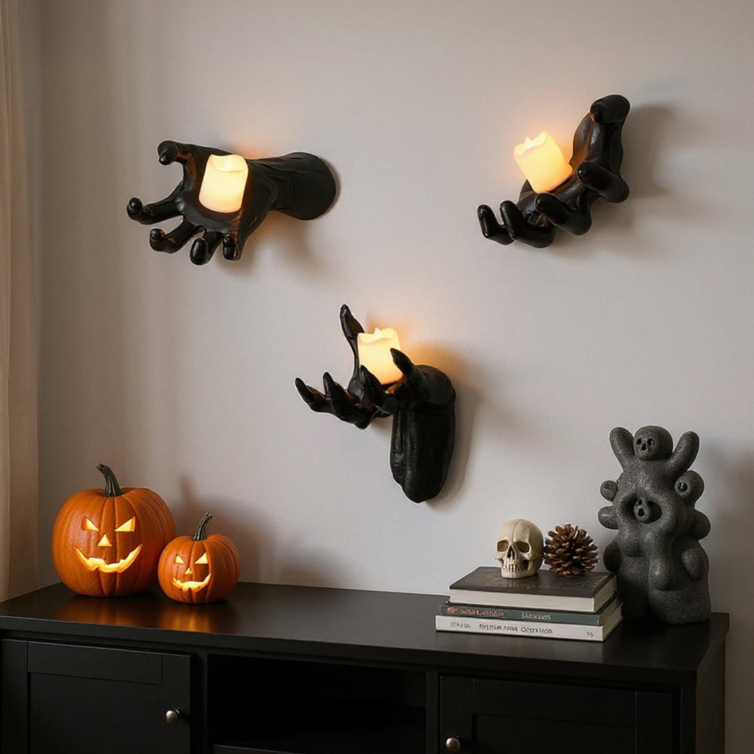 Halloween Decoration Wall Mounted Reaching Hand With Warm LED Candle For Decor - Image 7