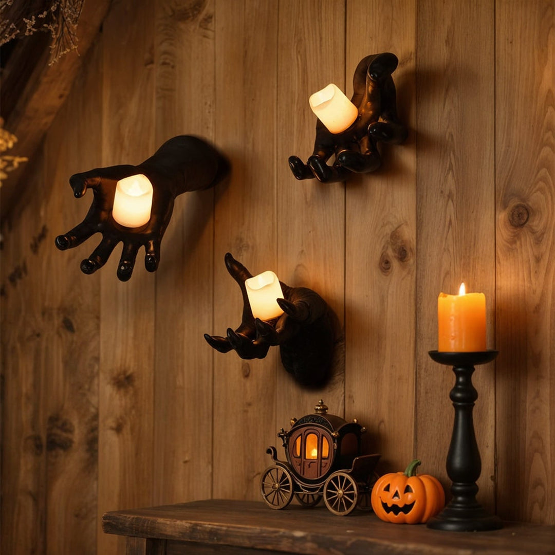 Halloween Decoration Wall Mounted Reaching Hand With Warm LED Candle For Decor - Image 4
