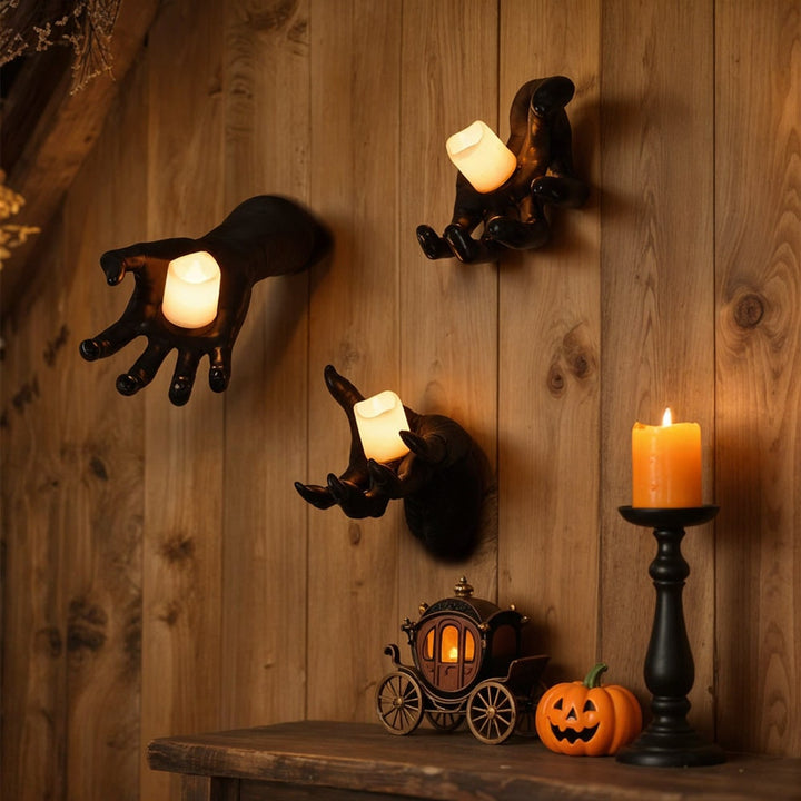 Halloween Decoration Wall Mounted Reaching Hand With Warm LED Candle For Decor - Image 4