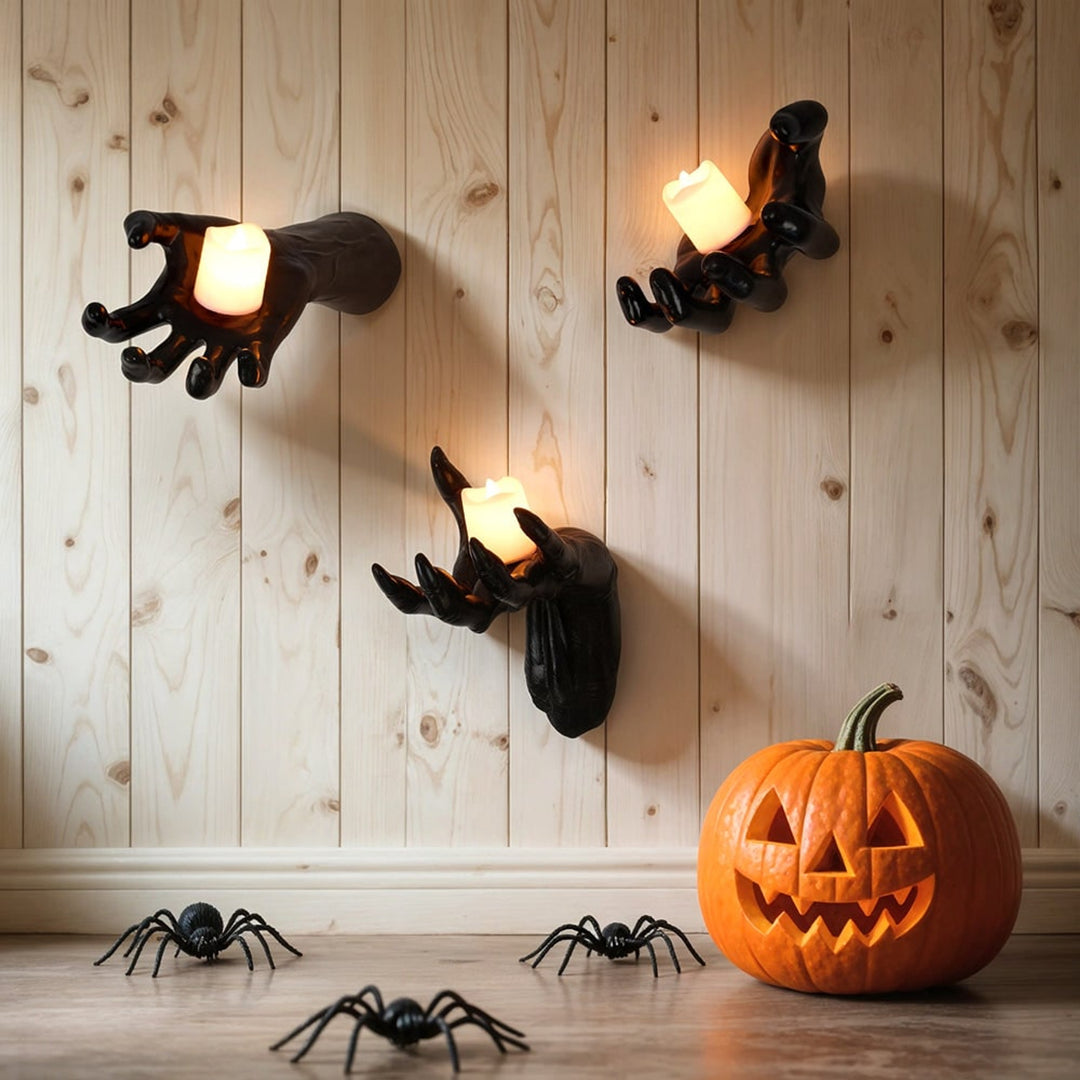 Halloween Decoration Wall Mounted Reaching Hand With Warm LED Candle For Decor - Image 8