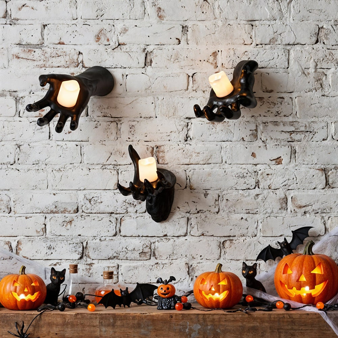 Halloween Decoration Wall Mounted Reaching Hand With Warm LED Candle For Decor - Image 3