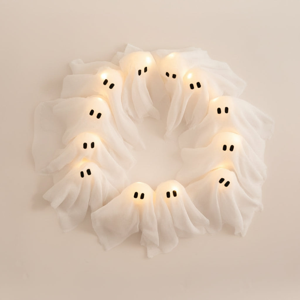 Halloween Decoration Wreath LED Ghost Door Sign - Image 2