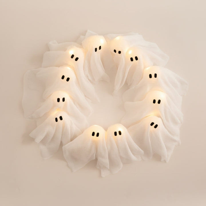 Halloween Decoration Wreath LED Ghost Door Sign - Image 2