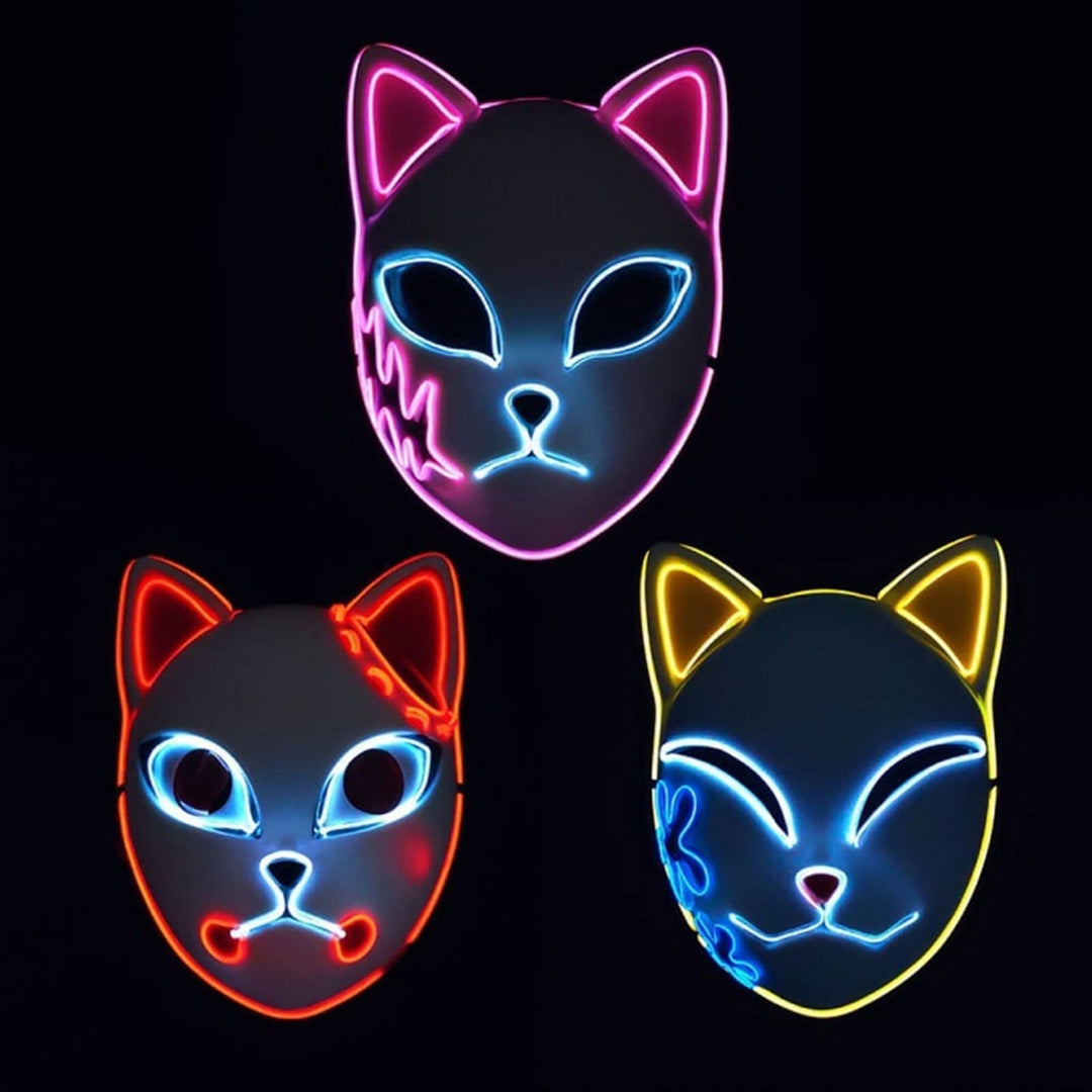 Halloween Fox Mask With Japanese Demon Design Integrated El Wire And Comfortable Elastic Head Strap For Clear Visibility - Image 4