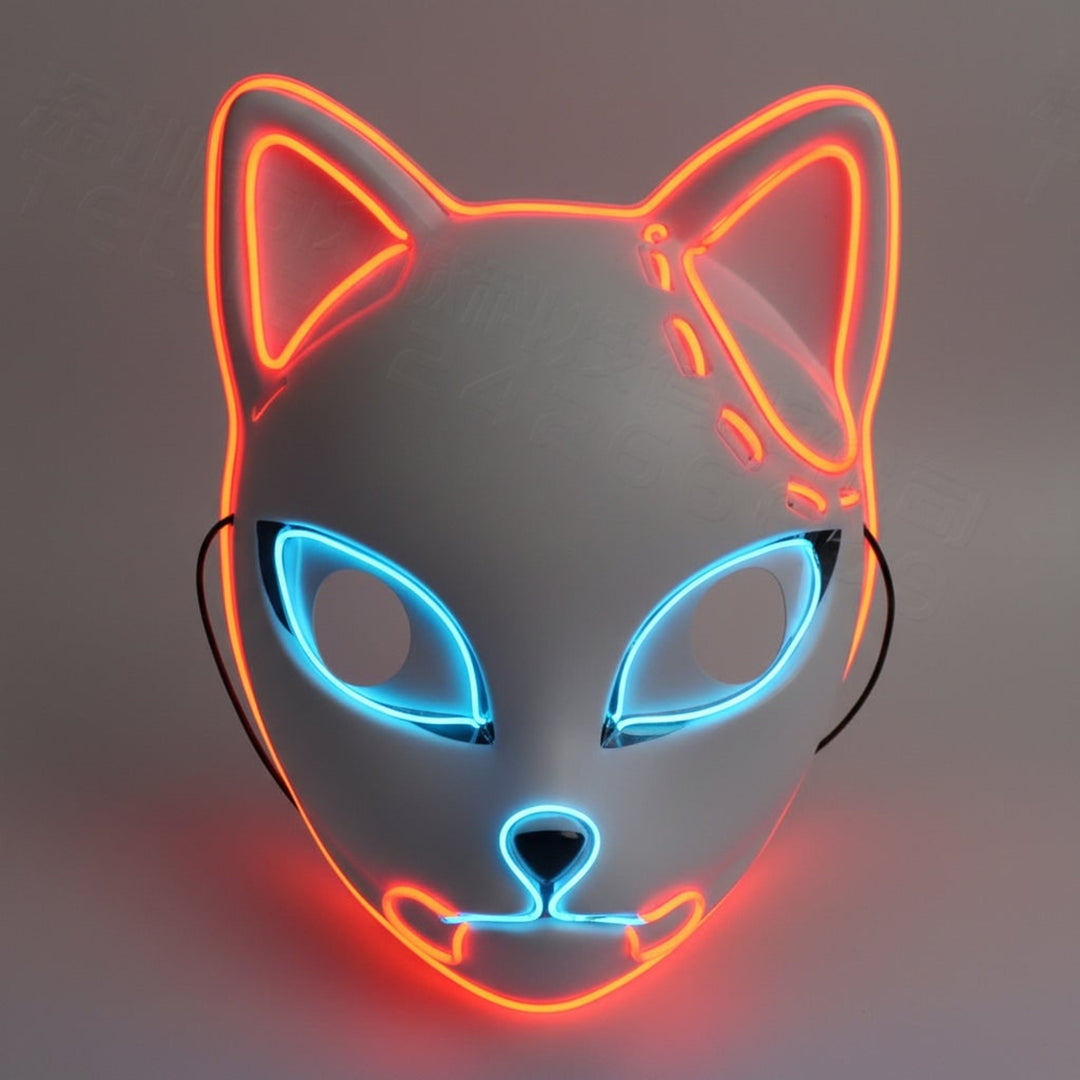 Halloween Fox Mask With Japanese Demon Design Integrated El Wire And Comfortable Elastic Head Strap For Clear Visibility - Image 9