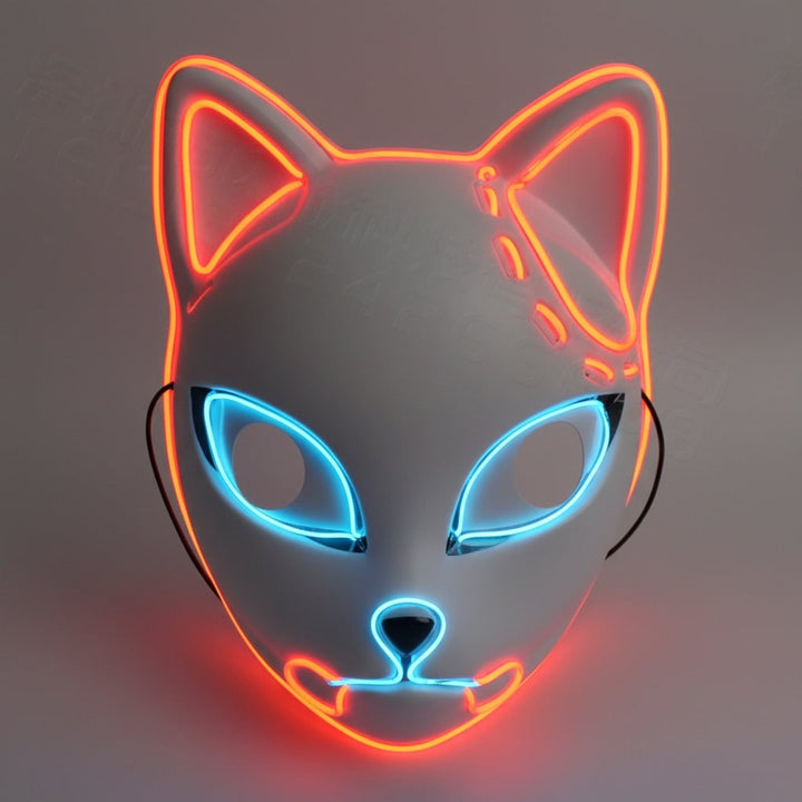 Halloween Fox Mask With Japanese Demon Design Integrated El Wire And Comfortable Elastic Head Strap For Clear Visibility - Image 9