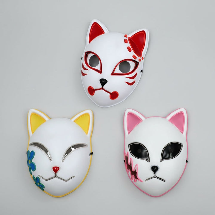Halloween Fox Mask With Japanese Demon Design Integrated El Wire And Comfortable Elastic Head Strap For Clear Visibility - Image 6