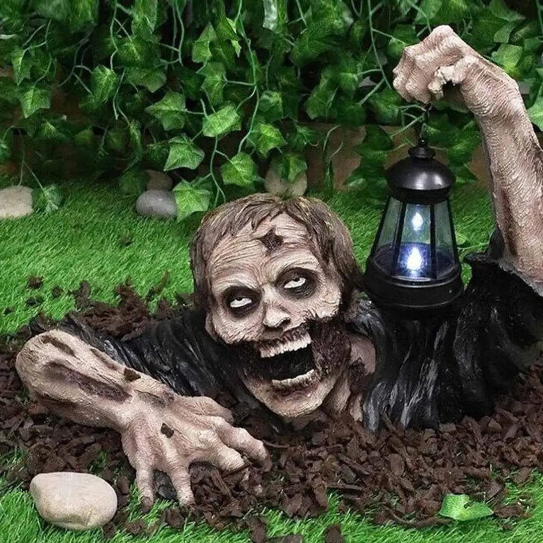 Halloween Garden Decoration Zombie Statue With LED Lantern For Outdoor Decor - Image 3