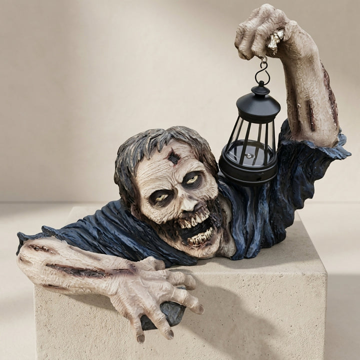 Halloween Garden Decoration Zombie Statue With LED Lantern For Outdoor Decor - Image 1