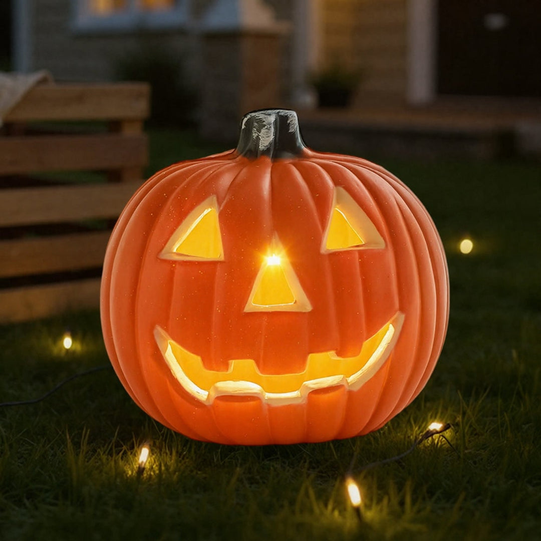 Halloween Pumpkin LED Lantern Orange Plastic Battery Operated With Warm-Colored Glow And Cordless Design - Image 3