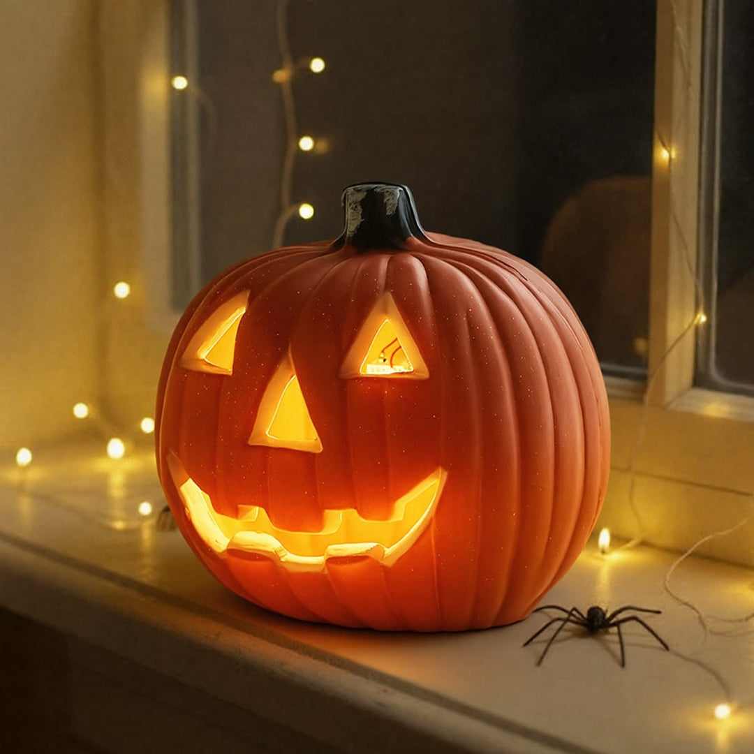 Halloween Pumpkin LED Lantern Orange Plastic Battery Operated With Warm-Colored Glow And Cordless Design - Image 6