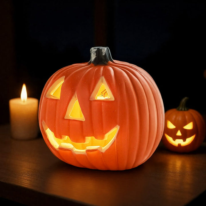 Halloween Pumpkin LED Lantern Orange Plastic Battery Operated With Warm-Colored Glow And Cordless Design - Image 4
