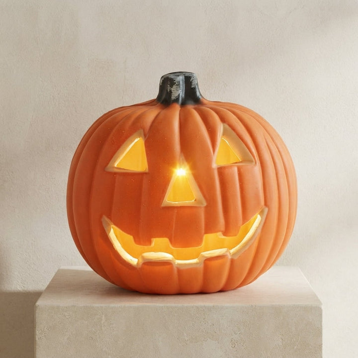 Halloween Pumpkin LED Lantern Orange Plastic Battery Operated With Warm-Colored Glow And Cordless Design - Image 1