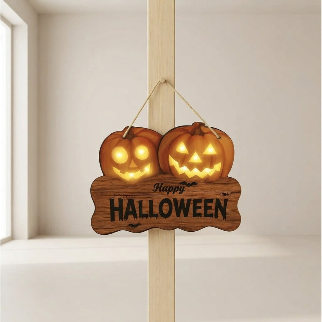 Halloween Sign With Integrated Glowing Pumpkins Hanging Decoration For Indoor And Outdoor Display - Image 1