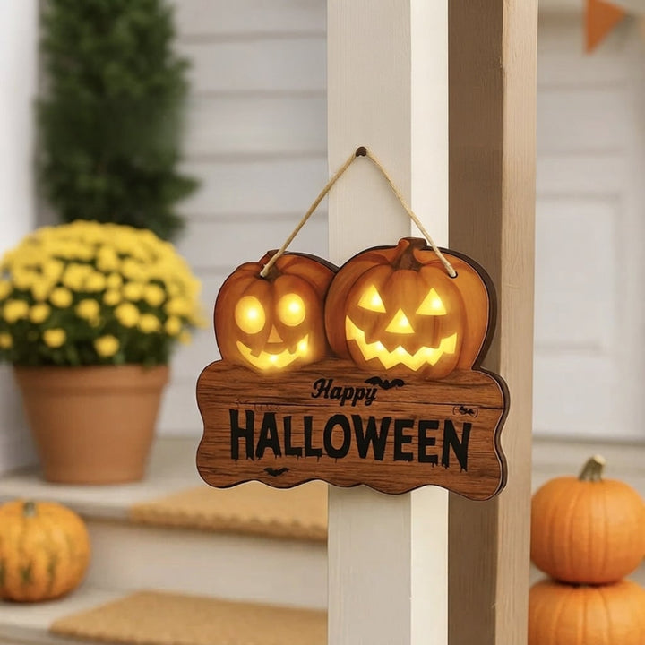 Halloween Sign With Integrated Glowing Pumpkins Hanging Decoration For Indoor And Outdoor Display - Image 2