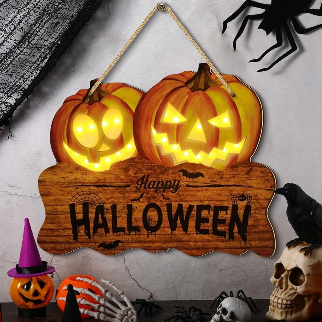 Halloween Sign With Integrated Glowing Pumpkins Hanging Decoration For Indoor And Outdoor Display - Image 3