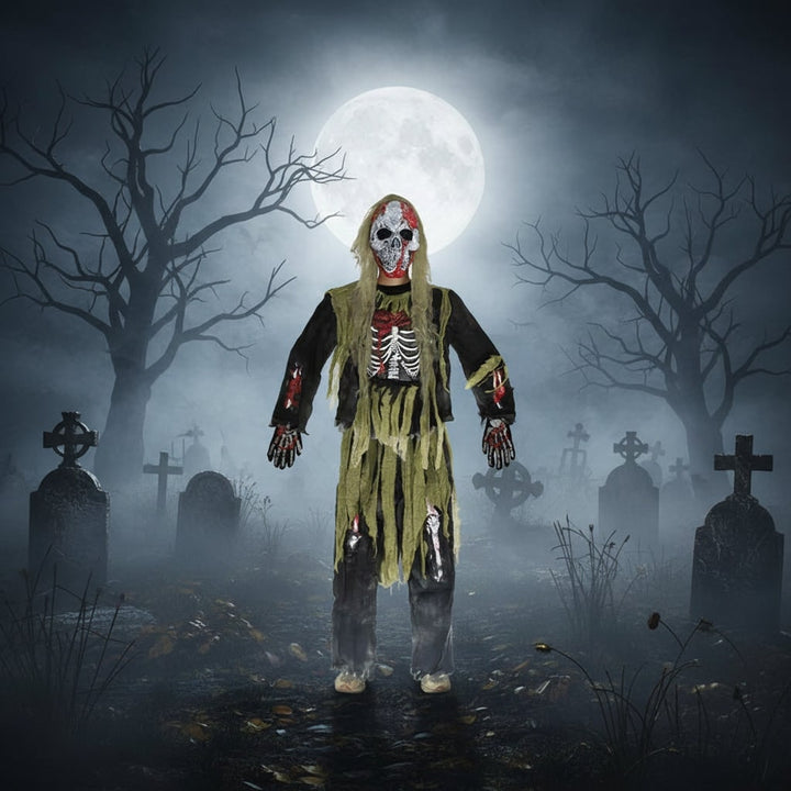 Halloween Skeleton Costume Kids' Zombie With Skull Mask And Gloves Three-Piece Set - Image 2