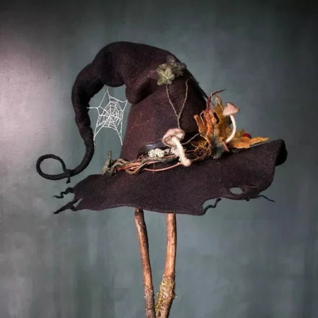 Halloween Witch Felted Wool Hat With Spiderweb Embroidery Comfortable Easy To Wear - Image 4