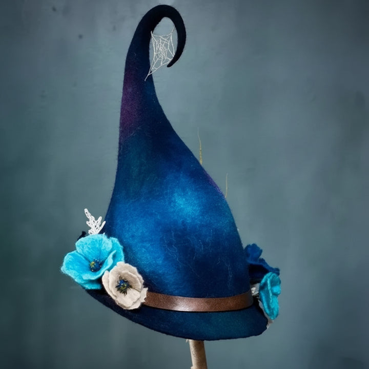 Halloween Witch Felted Wool Hat With Spiderweb Embroidery Comfortable Easy To Wear - Image 6