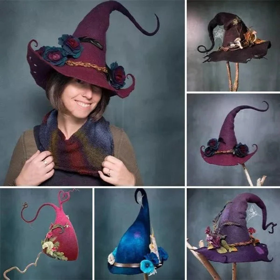 Halloween Witch Felted Wool Hat With Spiderweb Embroidery Comfortable Easy To Wear - Image 5