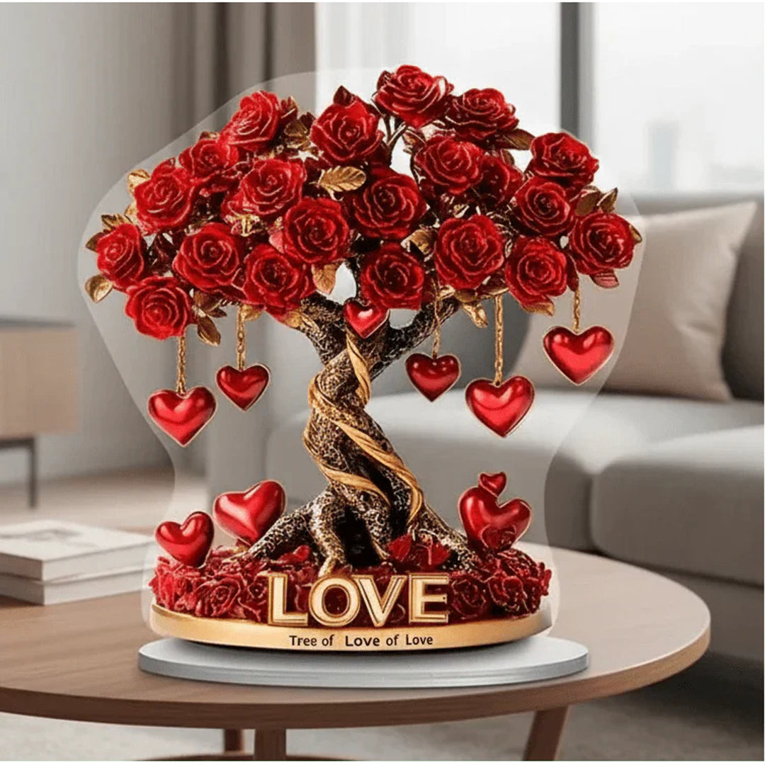 Heart-Shaped Rose Love Tree Decorative Object On Gold Base - Image 1