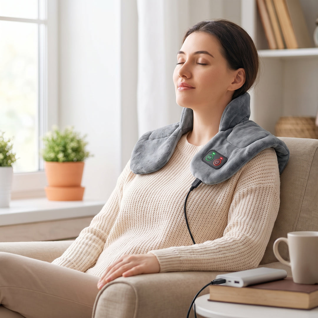 Heated Neck Massager Shoulder Heating Pad With Vibration And Adjustable Settings - hero