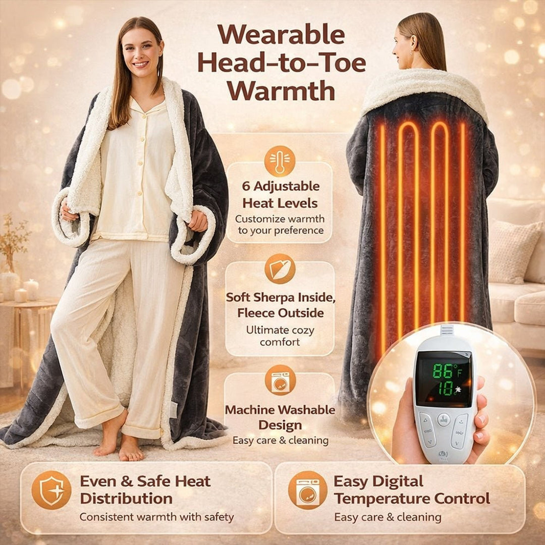 Heated Wearable Blanket Hooded Fleece With Foot Pocket - Image 2