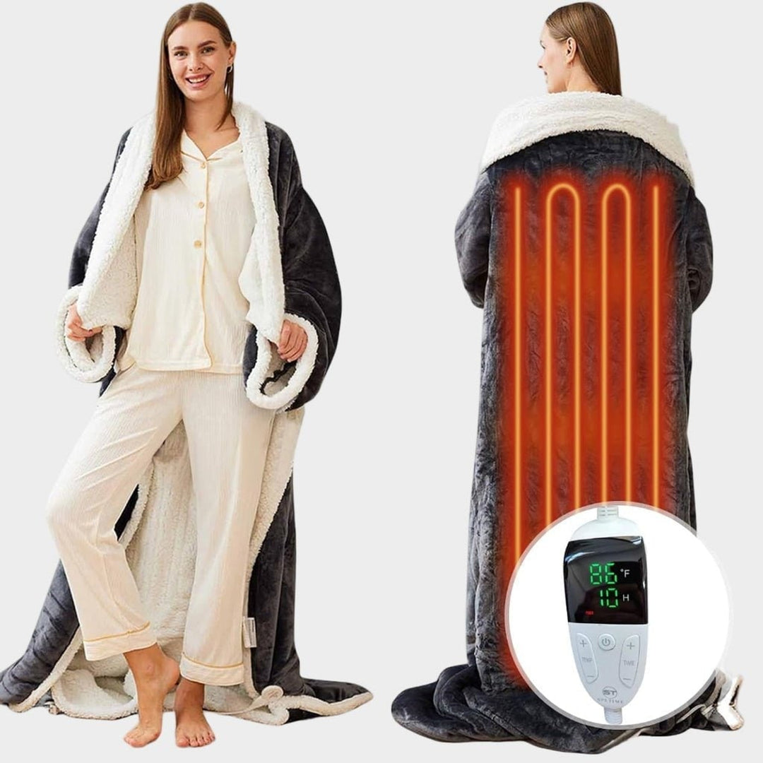 Heated Wearable Blanket Hooded Fleece With Foot Pocket - Image 4