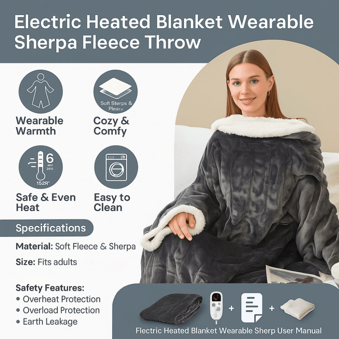 Heated Wearable Blanket Hooded Fleece With Foot Pocket - Image 6