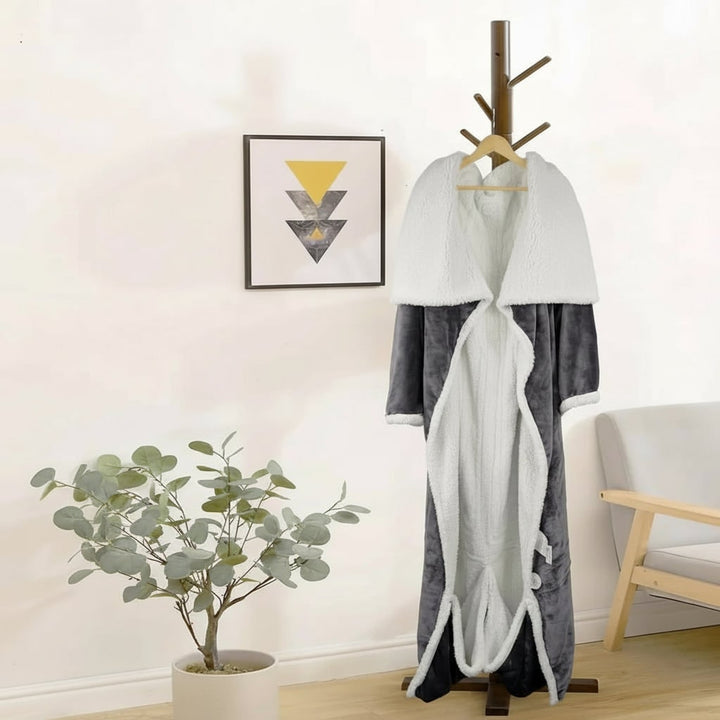 Heated Wearable Blanket Hooded Fleece With Foot Pocket - Image 8