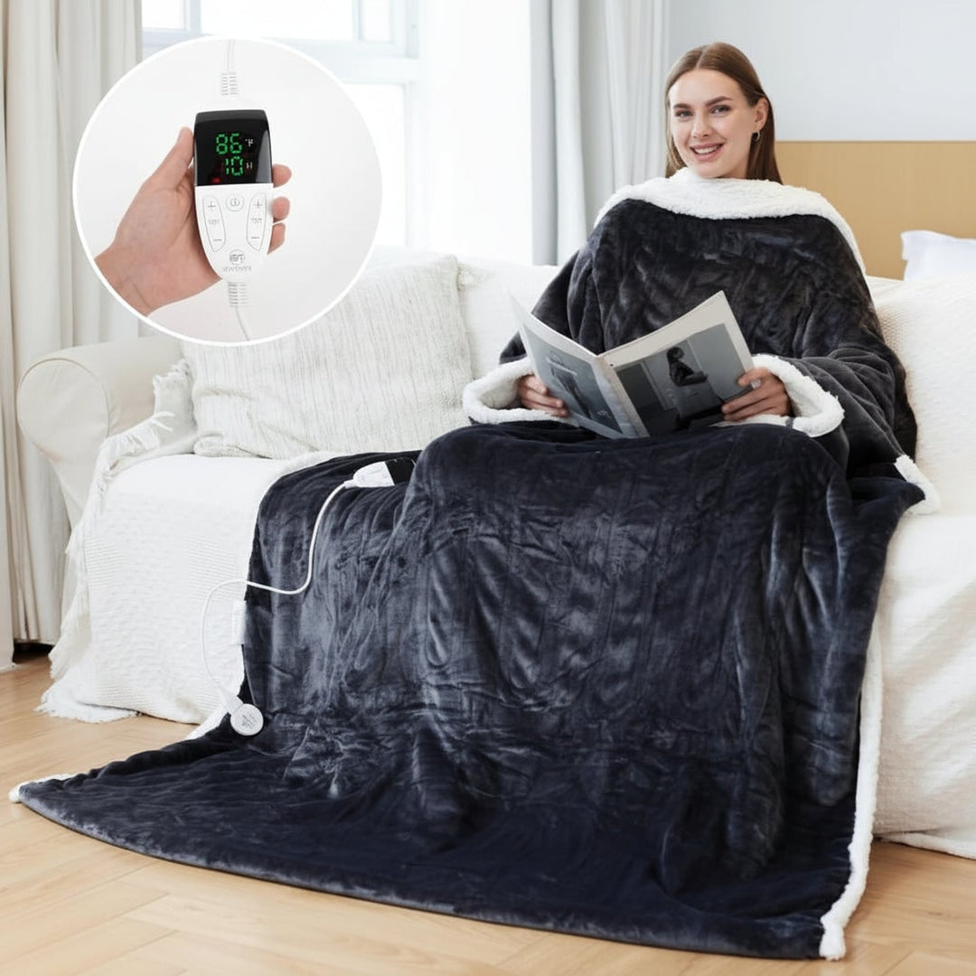 Heated Wearable Blanket Hooded Fleece With Foot Pocket - Image 9