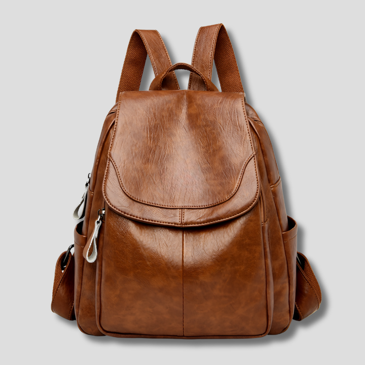 Women's Leather Backpack – Anti-Theft Zippered Compact Daypack