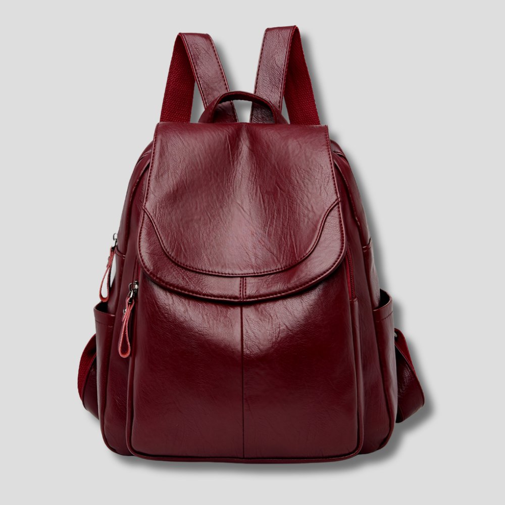 Women's Leather Backpack – Anti-Theft Zippered Compact Daypack