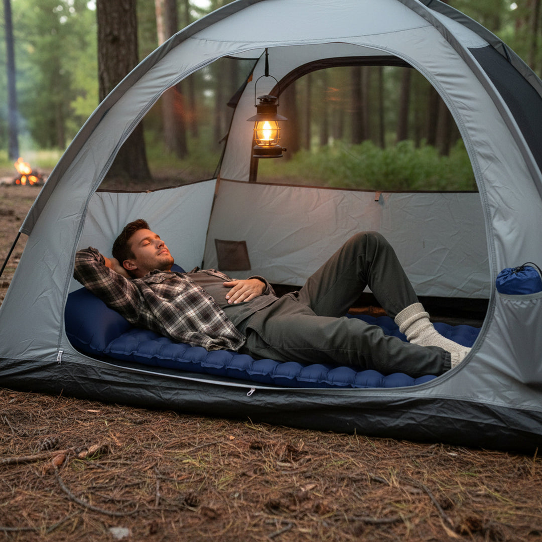 Inflatable Camping Mattress Cozy Rest Thick Sleeping Pad With Pump - Image 1