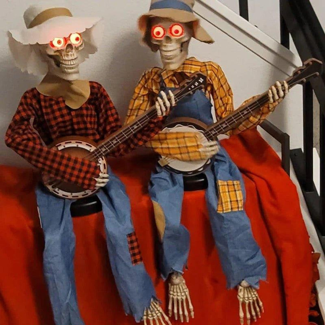 Interactive Halloween Decoration Glowing Skeleton With Banjo LED Plug In Interactive Halloween Display - Image 4