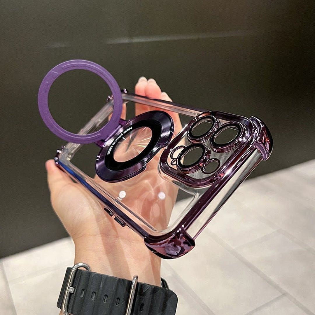 iPhone Case With Anti-Drop Magnetic Bracket Clear Back For Wireless Charging - Image 3